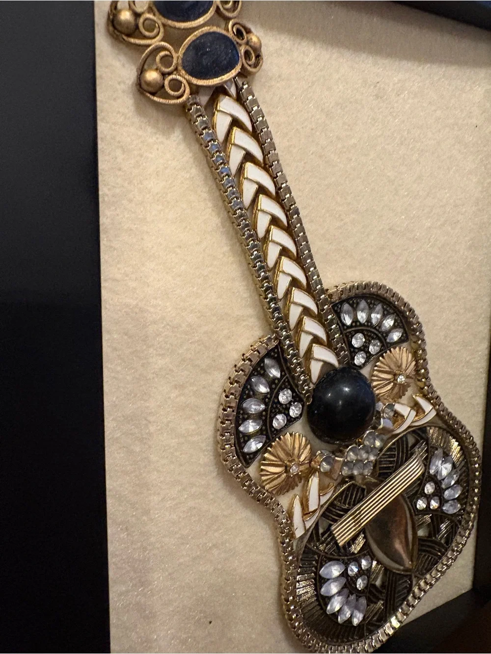 Debbie Green Sisters Jewel Re-Art Guitar Jewelry Assemblage Framed Art